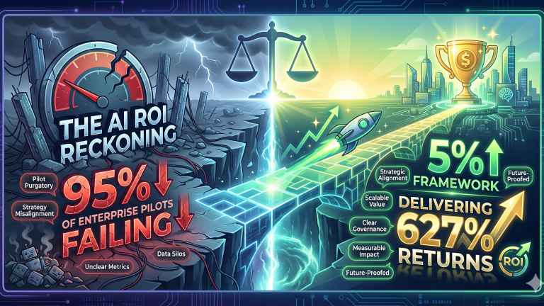 The AI ROI Reckoning: Why 95% of Enterprise Pilots Are Failing (And the 5% Framework That’s Delivering 627% Returns)